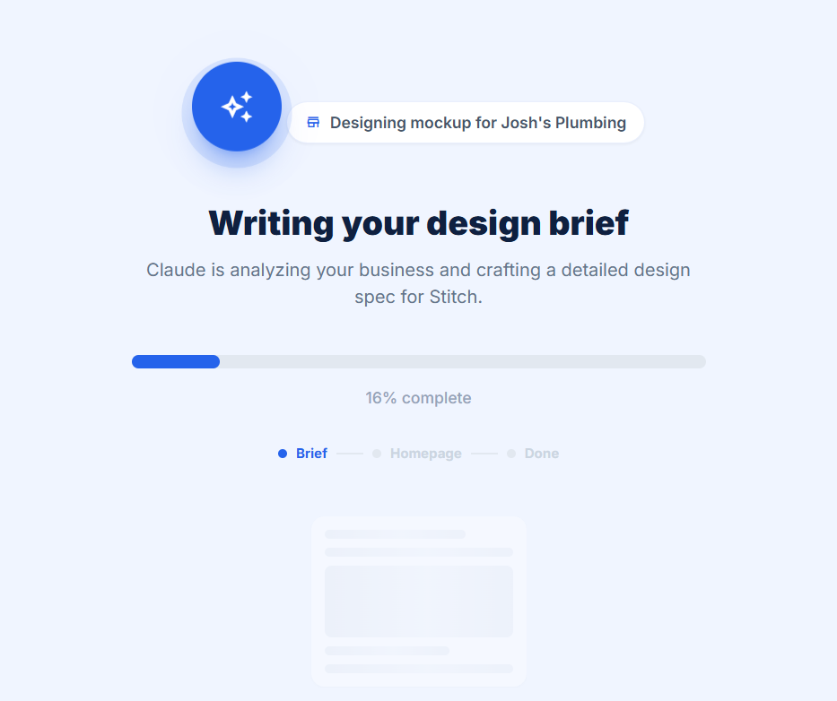 Website generating screen